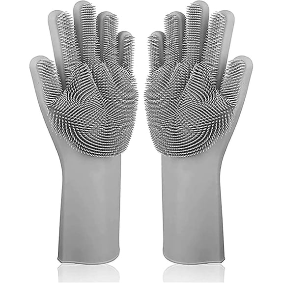 Magic Silicone Dishwashing Scrubber, 2 in 1 Reusable Rubber Gloves, Heat Resistant Kitchen Tool for Household, Dish Wash, 2 Count (Pack of 1), Gray