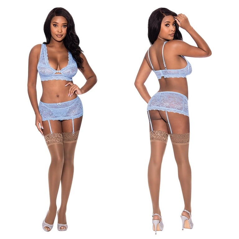 Magic Silk Floral Lace Bralette & Garter Skirt G-String Set, Sexy Womens  Lingerie - Walmart.com