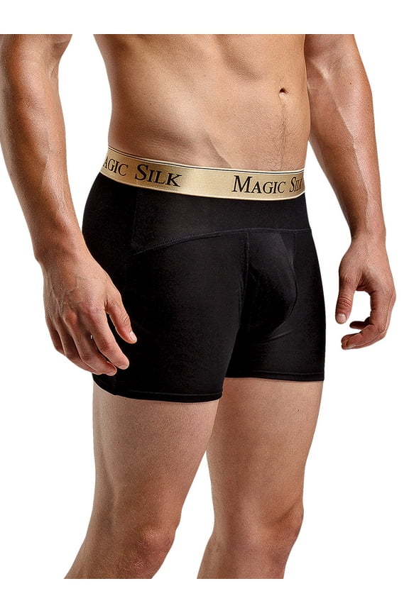 Men's Magic Silk 6886 100% Silk Knit Panel Boxer Brief (Black XL)