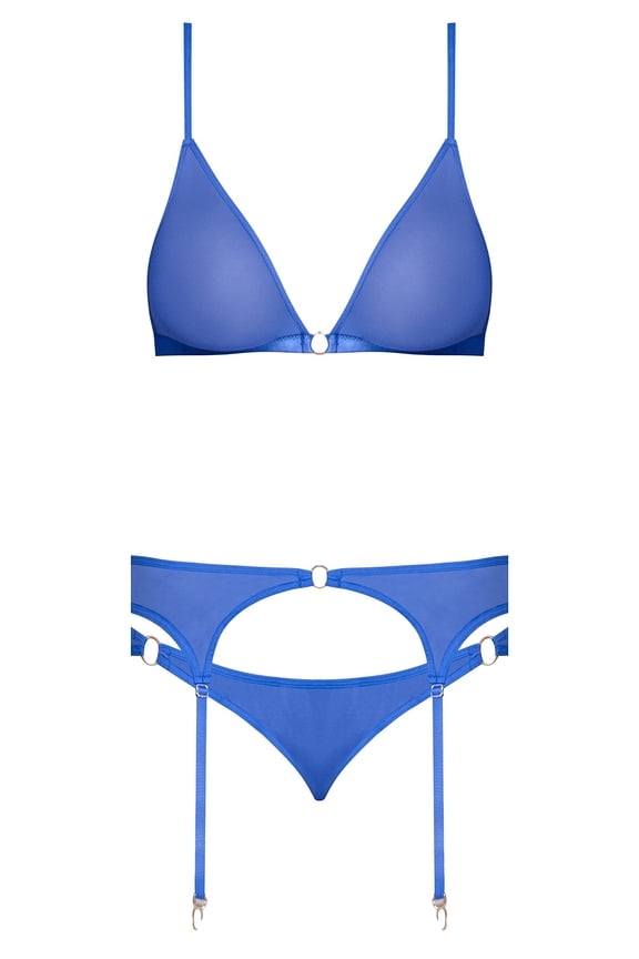 - Sassy Bra Garter & Rouched Panty (Cobalt Blue, Large - X-Large)