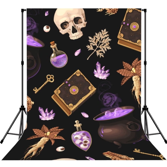 Magic Skull Book Witchcraft Photography Backdrop 5x7Ft Background for Photo Studio Video Recording Birthday Party Wedding Home Decor
