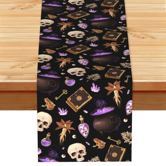Magic Skull Book Witchcraft Table Runner 13x72 Inch for Dining Table Kitchen Wedding Party Decor Fireplace Mantle