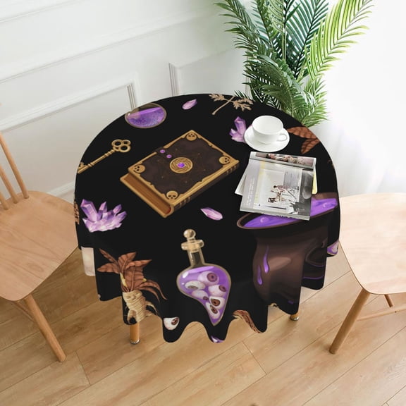 Magic Skull Book Witchcraft Tablecloths Round 60 inch Fabric Table Cloth Cover for Dining Kitchen Wedding Party