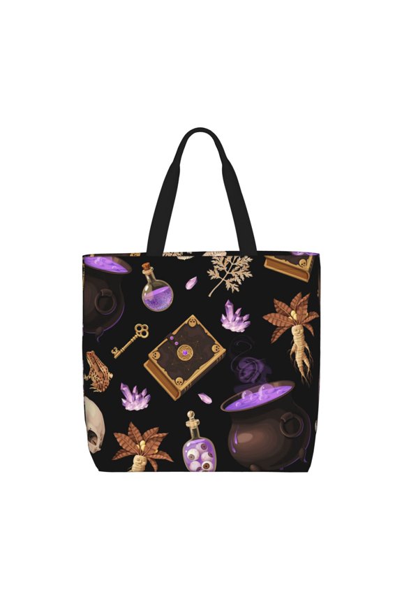 Magic Skull Book Witchcraft Tote Bag Reusable Shoulder Handbag Top Handle Purse for Shopping Work