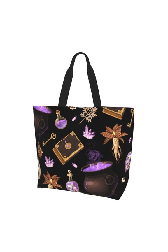 Magic Skull Book Witchcraft Women Reusable Bag Large Shoulder Handbag Top Handle Purse Tote