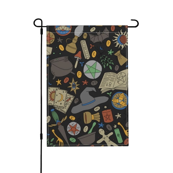 Magic Skull Pentagram Witches Tarot Garden Flag Outdoor House Flags 12 X 18 Inch Banner Yard Home Decoration