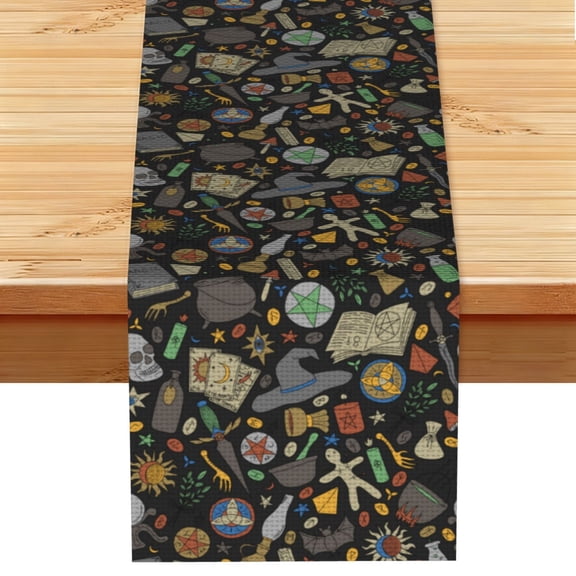 Magic Skull Pentagram Witches Tarot Table Runner 13x72 Inch for Dining Table Kitchen Wedding Party Decor Fireplace Mantle