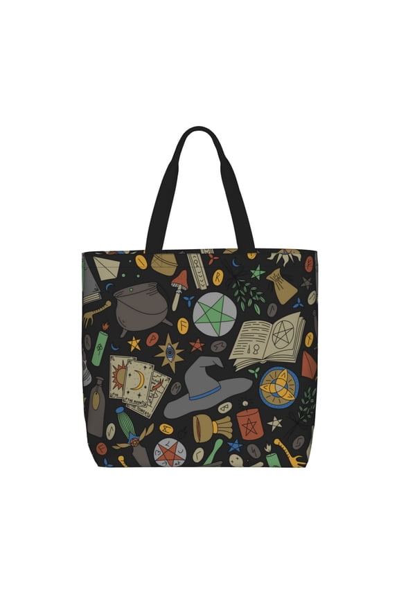 Magic Skull Pentagram Witches Tarot Tote Bag Reusable Shoulder Handbag Top Handle Purse for Shopping Work