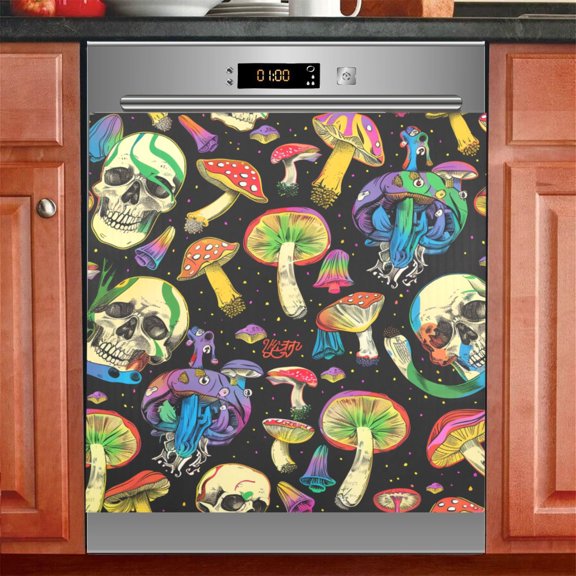 Magic Skull Rainbow Mushrooms Dishwasher Magnetic Refrigerator Magnet Cover Kitchen Art Panel Decal Sticker Home Decorative 23"x26"