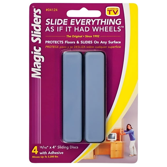 Magic Sliders 1 In. x 4 In. Rectangle Self Adhesive Furniture Glide,(4-Pack)