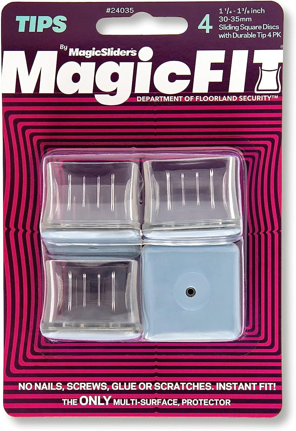 Clear Square Rubber Leg Tips with Magic Fit Disc Bottom