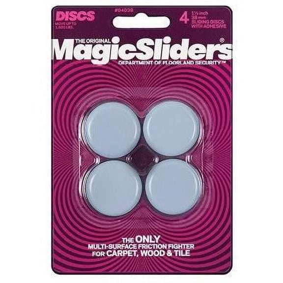 MAGIC SLIDERS 4038 Series 1.5" Reusable Furniture Sliders | Heavy-Duty Self-Adhesive Floor Protectors for Carpets & Hard Floors | Non-Skid Pads for Chairs, Tables, and Furniture (Pack of 4, Grey)