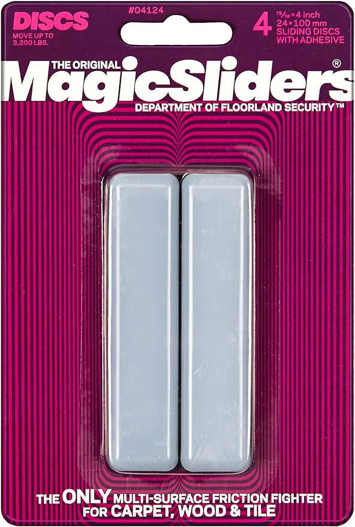 Magic Sliders 4124 Series 4PK 15/16x4 Rect Slider, Pack of 1, Grey