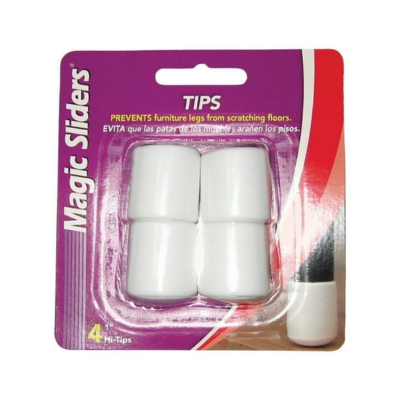 Magic Sliders 5954482 Vinyl Round Leg Tip, White - 1 in. - Pack of 4