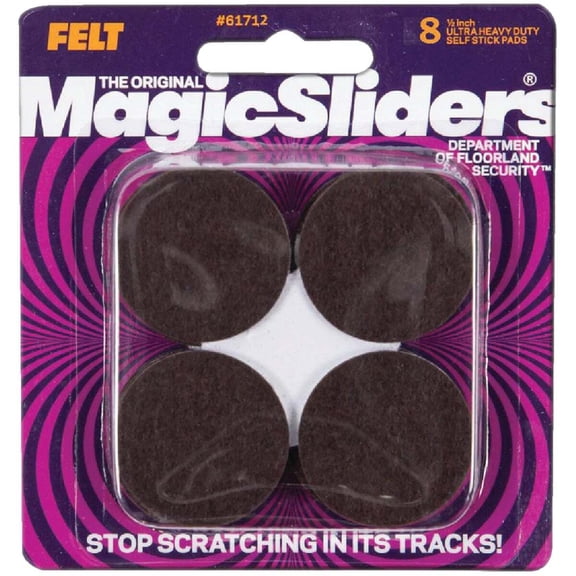 Magic Sliders 61712 1-1/2" Brown Round Self Stick Felt Pads 8 Count