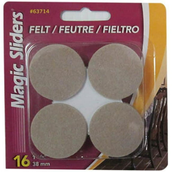 Magic Sliders Furniture Pad Round Heavy-Duty Felt - 16 Pack, 1.5 In, Beige