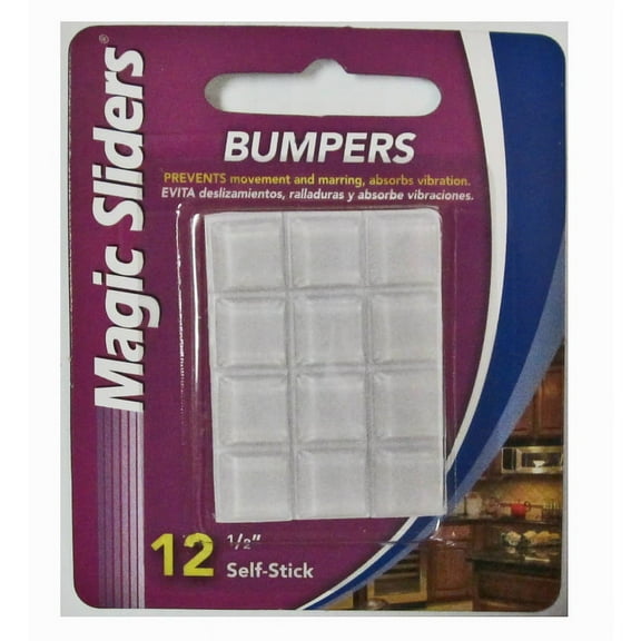 Magic Sliders 78123 Heavy-Duty Self-Stick Square Bumpers, Clear, 1/2", 12 Piece