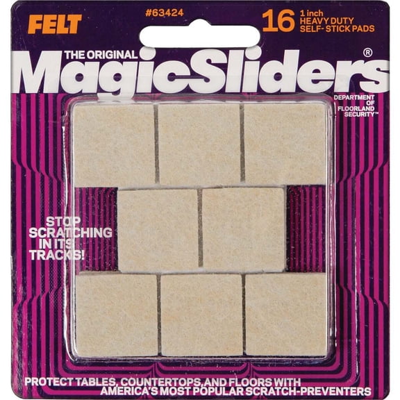 Magic Sliders L P 63424A Surface Protectors, Felt Pad, Self-Stick, Oatmeal, 1-In. Square, 16-Pk.