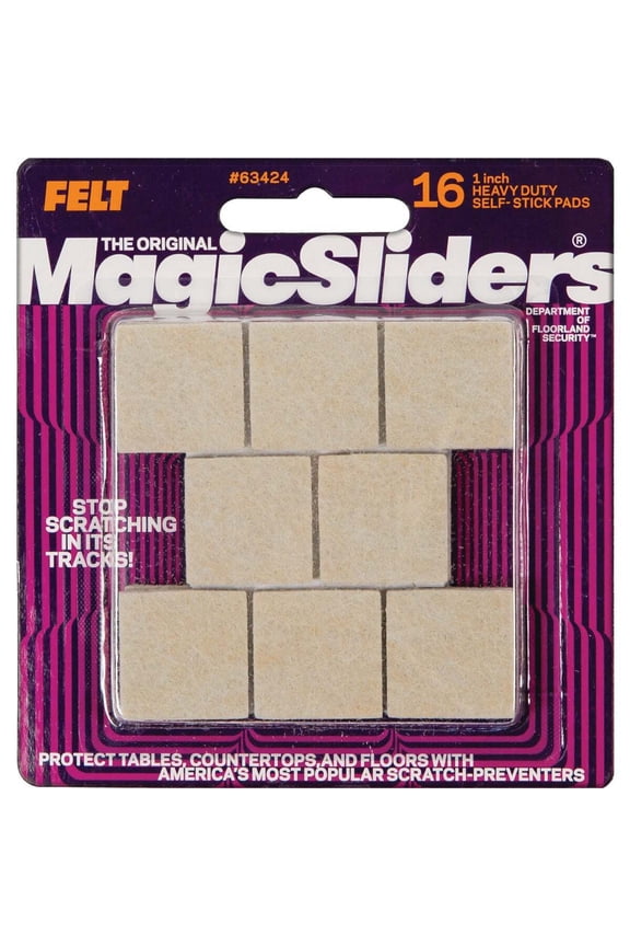 16 Pack 1" Oatmeal Square Heavy Duty Self Stick Felt Pad
