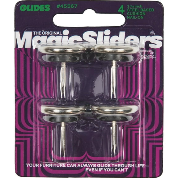 Magic Sliders Furniture Glide Round Nail-On - Steel, Silver - 4 Pack, 1-1/16 In.