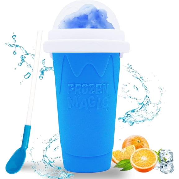 Magic Slushy Maker Squeeze Cup Slushie Maker, Homemade Milk Shake Maker Cooling Cup Squee DIY it for Everyone (Blue)