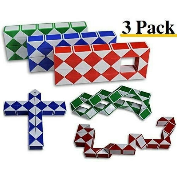 Magic Snake Cube Twist Puzzle Bundle of 3! 36 Wedges! 3 Large Cubes (Large 3 Pack)