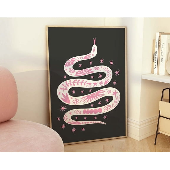 Magic Snake Print, Art, Black And Pink Wall Decor, Trendy Wall Art, Spooky Season Poster Wall Art, Modern Wall Decor, 8x12 UNFRAMED