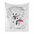 thumbnail image 1 of Magic Soft Flannel Fleece Blanket, Minimalist Habitat Drawing with Rabbits Tree Hole Houses in Rainy Day Hollow Design, Cozy Plush for Indoor and Outdoor Use, 70" x 90", White Pink, by Ambesonne, 1 of 6