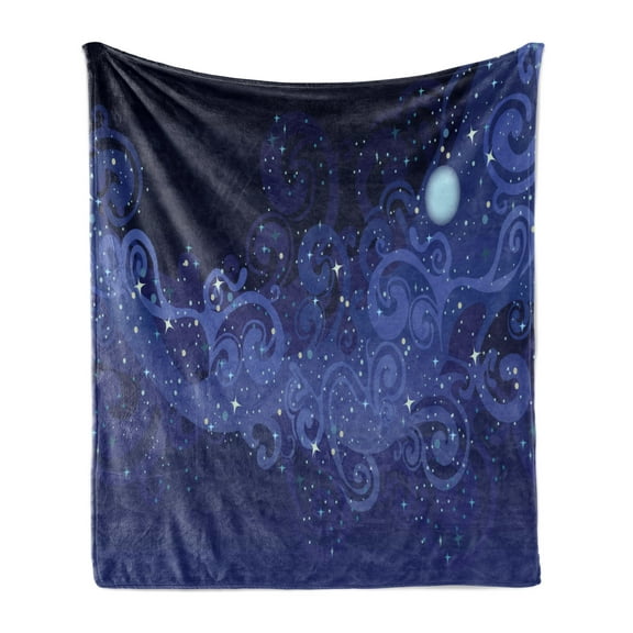 Magic Soft Flannel Fleece Throw Blanket, Abstract Night with Stars and Moon and Milky Way, Cozy Plush for Indoor and Outdoor Use, 50" x 70", Indigo Violet Blue, by Ambesonne