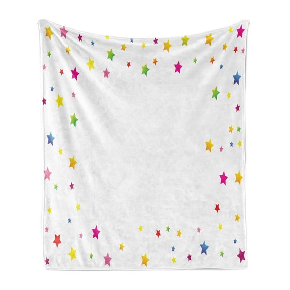 Magic Soft Flannel Fleece Throw Blanket, Minimalist Colorful Different Size Vivid Stars Design on Plain Background Artwork, Cozy Plush for Indoor and Outdoor Use, 50" x 70", Multicolor, by Ambesonne
