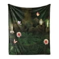 thumbnail image 1 of Magic Soft Flannel Fleece Throw Blanket, Secret Place Deep Dark in Forest with Butterflies and Flowers Image, Cozy Plush for Indoor and Outdoor Use, 70" x 90", Green Brown, by Ambesonne, 1 of 5