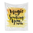 thumbnail image 1 of Magic Soft Flannel Fleece Throw Blanket, Magic is Something You Make Words Print with Watercolors Effects, Cozy Plush for Indoor and Outdoor Use, 60" x 80", Yellow Black, by Ambesonne, 1 of 5