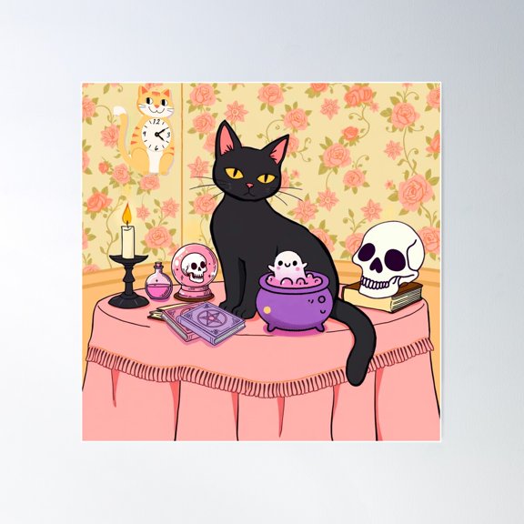 Magic Spell Cat Poster Wall Art, Modern Wall Decor For Living Room Bedroom, 16x16 UNFRAMED