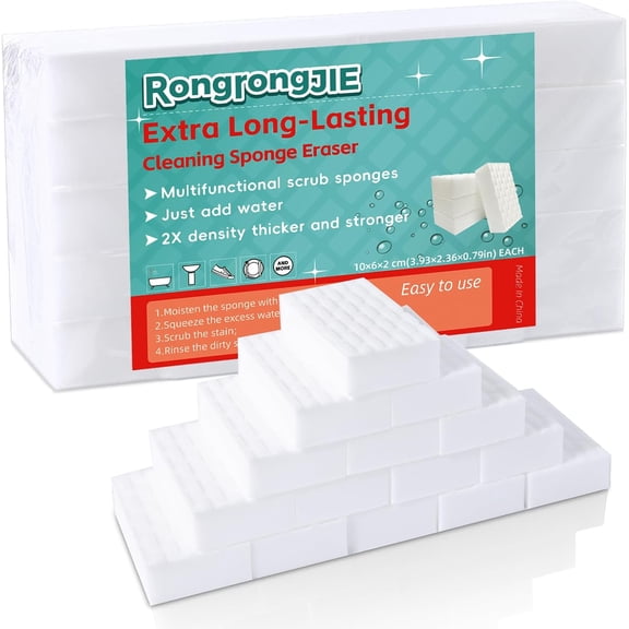 Magic Sponge Eraser, 2X Density Melamine Sponges for Cleaning, 10 Pcs in Bulk, Long Lasting Scrub Cleaning Pads for Kitchen, Bathroom, Furniture, Tub, Sink, Floors, Baseboard, Shoes, Wall