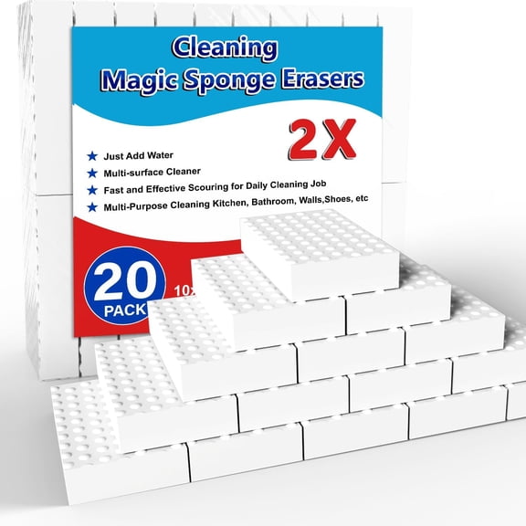Magic Sponge Erasers, 20 Pack 2X Density Stronger Melamine Foam Pads, Multi-Functional Household Cleaning Supplies Cleaner for Kitchen, Bathroom, Bathtub, Sink, Wall