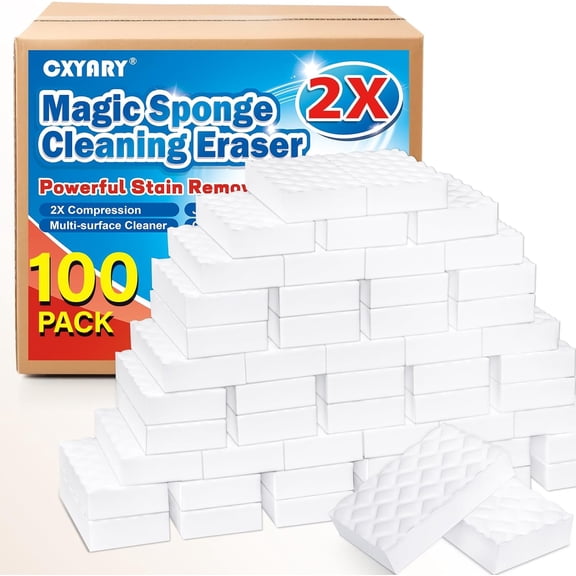 Magic Sponges Cleaning Eraser, 100Pack 2X Density Stronger Melamine Sponge Foam Pads, Multi-Functional Household Cleaner Dish Sponge, Cleaning Supplies for Kitchen, Bathroom, Floor, Sink,Wall Cleaner