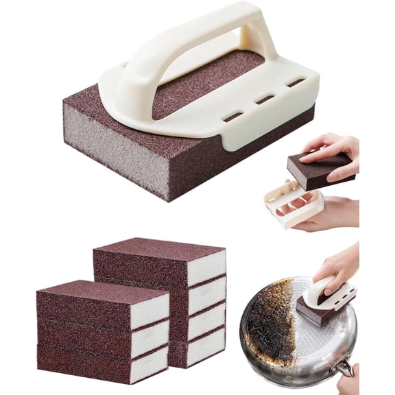 Magic Sponges Cleaning Eraser, Pot Scrubbers with Handle, Nano-Carbide Cleaning Brush, Magic Emery Cleaning Sponge, Decontamination Cleaning Brush for Pots and Pans, BBQ Grates (8PCS)