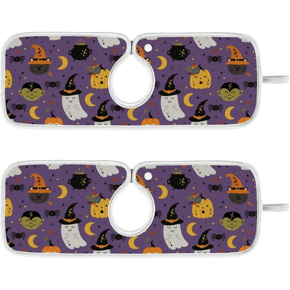 Magic Spooky Cat Sink Splash Guard for Faucet 2 Pack Faucet Absorbent Mats, Halloween Kitten Witch Faucet Handle Drip Catcher for Kitchen, Bathroom,Sink Mat, Dish Drying Mat, 30"x5.5"