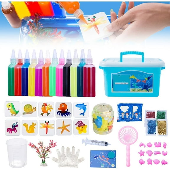 Magic Squishy Paint, Magic Squishy Making Kit, DIY Handmade Water Animal Set, Aqua Elf Waterpets Magic Gel Kit, Magic Water Fairy Toy Kit, Color Changing, Large Capacity, 12 Shape Molds