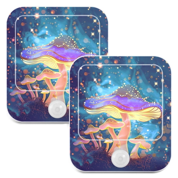 Magic Stars Mushroom 2 Pack LED Motion Sensor Night Light Plug into Wall Auto Dusk to Dawn Adjustable Brightness for Kids Bedroom Hallway Nursery Room