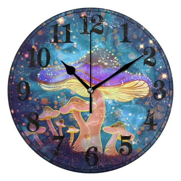 Magic Stars Mushroom Silent Wall Clock 10" Non-Ticking Battery Clock