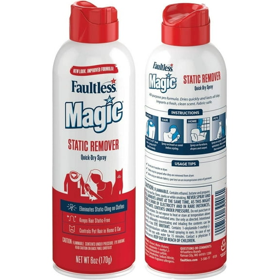 Magic Static Remover, Pack of 2 - No More Cling Static Spray, Eliminates Static Cling, Anti-Static Spray for Clothes, Furniture & Car - Static Free Spray, Controls Pet Hair 6 oz.