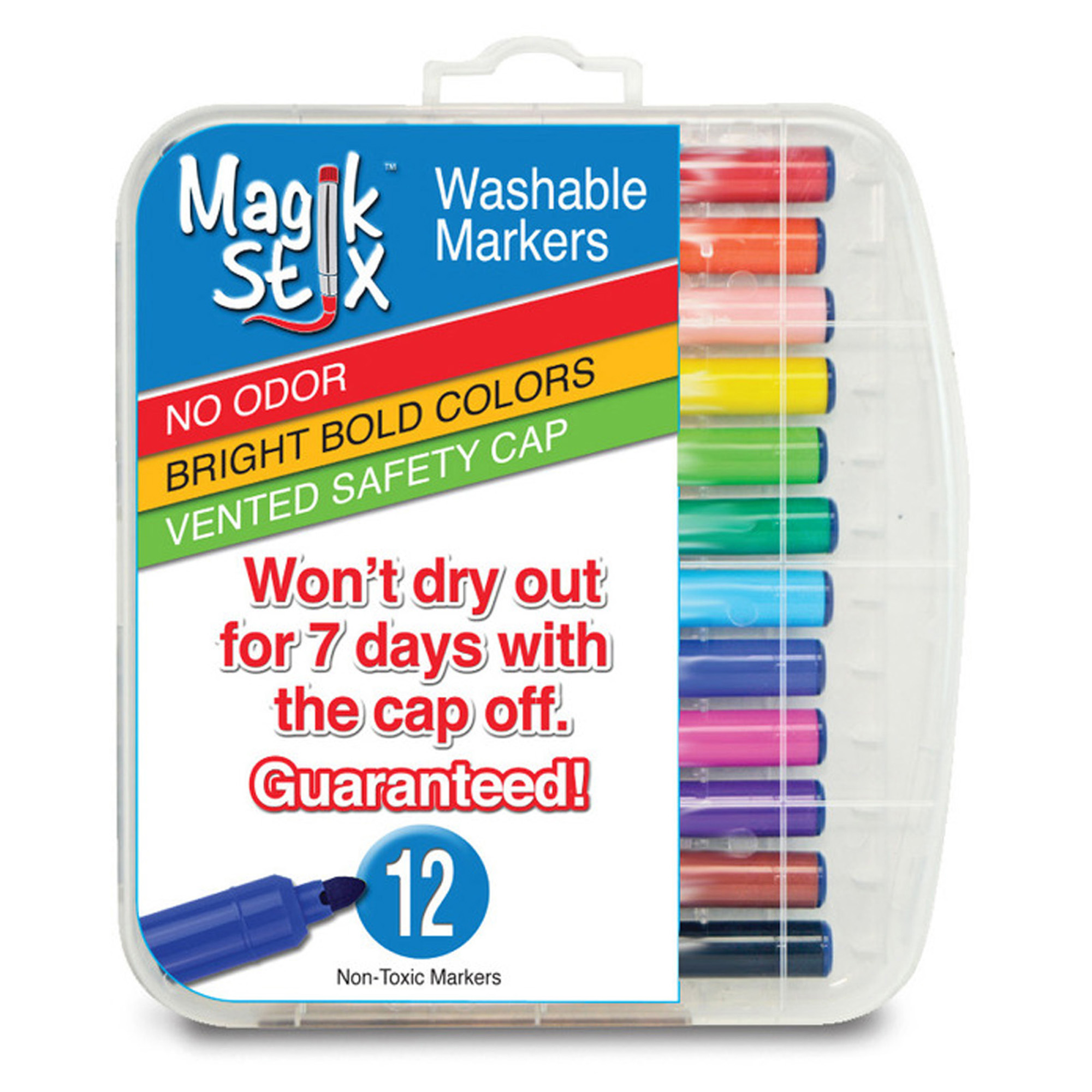 Magic Stix Washable Markers That Won't Dry Out, 12 Per Pack, 3 Packs