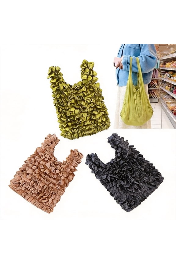 Magic Stretch Portable Foldable Handheld Bags Expandable Pleated Bubble Shopping Tote Reusable Eco-Friendly Nylon Large Capacity 3 PCS One Size Mixed Colors