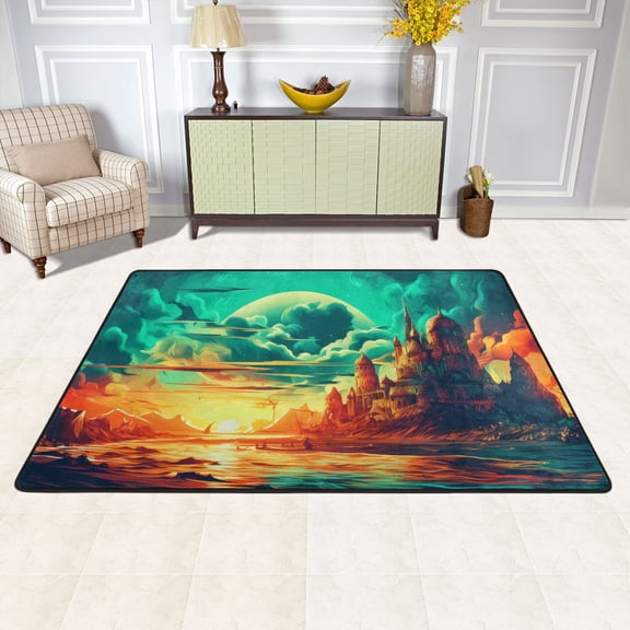 Magic Sunset Pattern Area Floor Mats Soft Large Nursery Rugs Non-Slip Foam Carpets Living Room Doormat for Bedroom Dinning Decor 36" x 24"