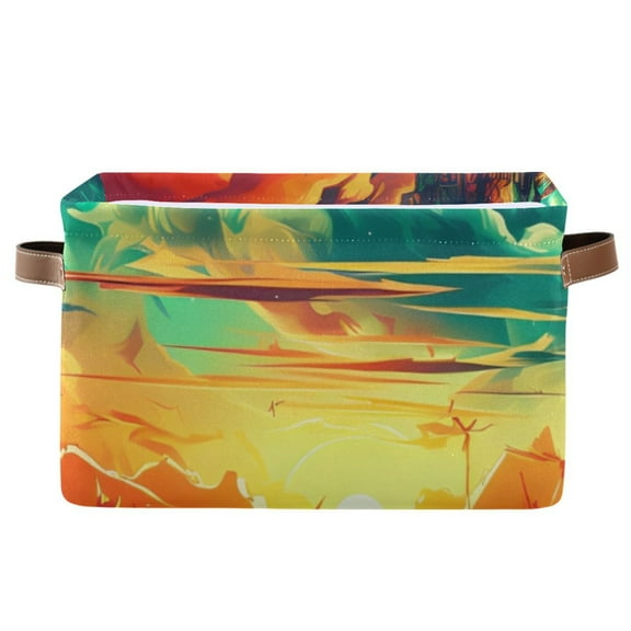 Magic Sunset Pattern Storage Basket Large Foldable Storage Bin Laundry Baskets Toys Box Book Foldable Organizer Bag 14.2x10.2x8.3 Inches 1 PC