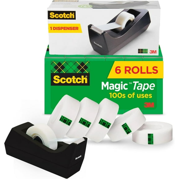 Magic Tape, 6 Rolls with Dispenser, Numerous Applications, Invisible, Engineered for Repairing, 3/4 x 1000 Inches, Boxed