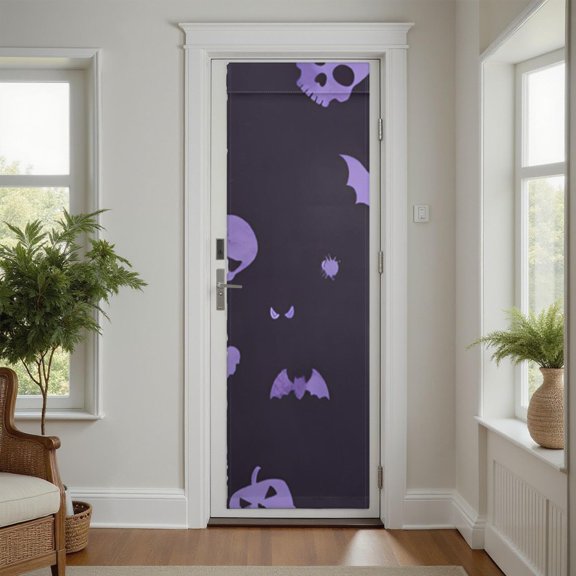 Magic-Tape Halloween Door Curtain with Pumpkin Ghost Bat Art - Multi-Use for Windows Cabinets, Perfect for Office Light Control