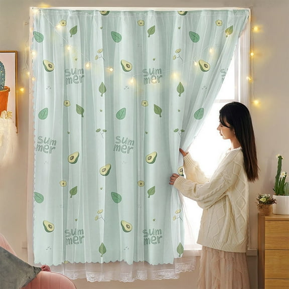 Magic Tape Stick on Curtains Blackout Curtains for Bedroom no Drillng Self Adhesive Curtain no Rod Small Window Beautiful Gauze Bunk Bed Curtains Drapes with Lace Privacy Bed Canopy for Bottom(Green)