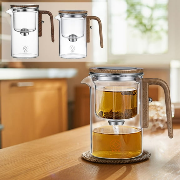 Magic Teapot, Tea Infuser Pot, Water Separation Glass Teapot With Wooden Handle, Glass Tea Pot, Magnetic Teapot with Infusermagic Teapot Pot Magic Pot, Press Control Magic Tea Pot 3.3"*6.1"